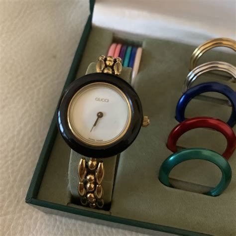 ladies gucci watch on hand|gucci ladies watch interchangeable bezel.